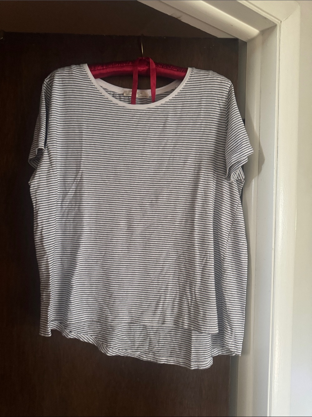 Zara White and Black Thin Striped Short Sleeve Tee